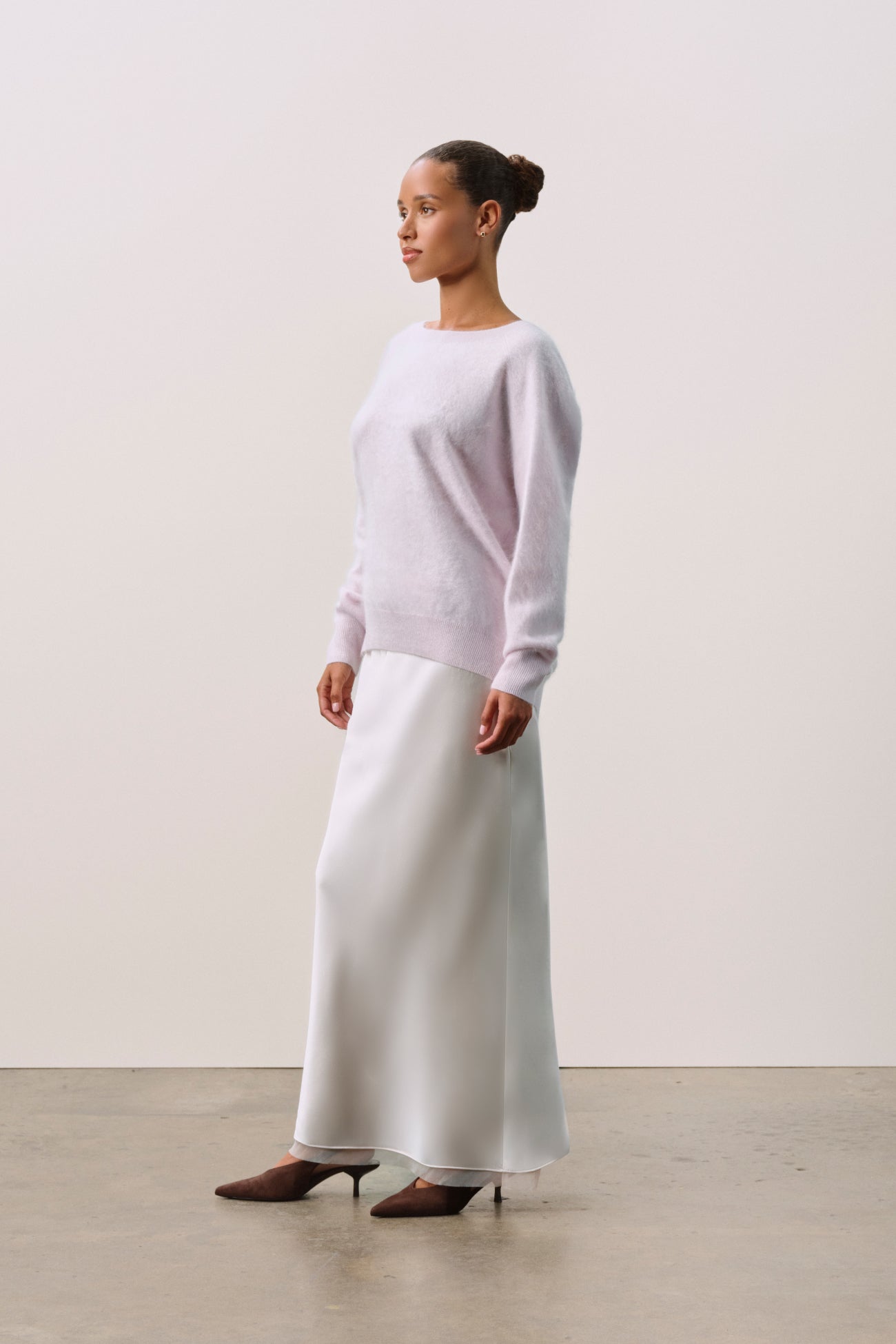 DOVE BRUSHED CASHMERE OFF THE SHOULDER SWEATER