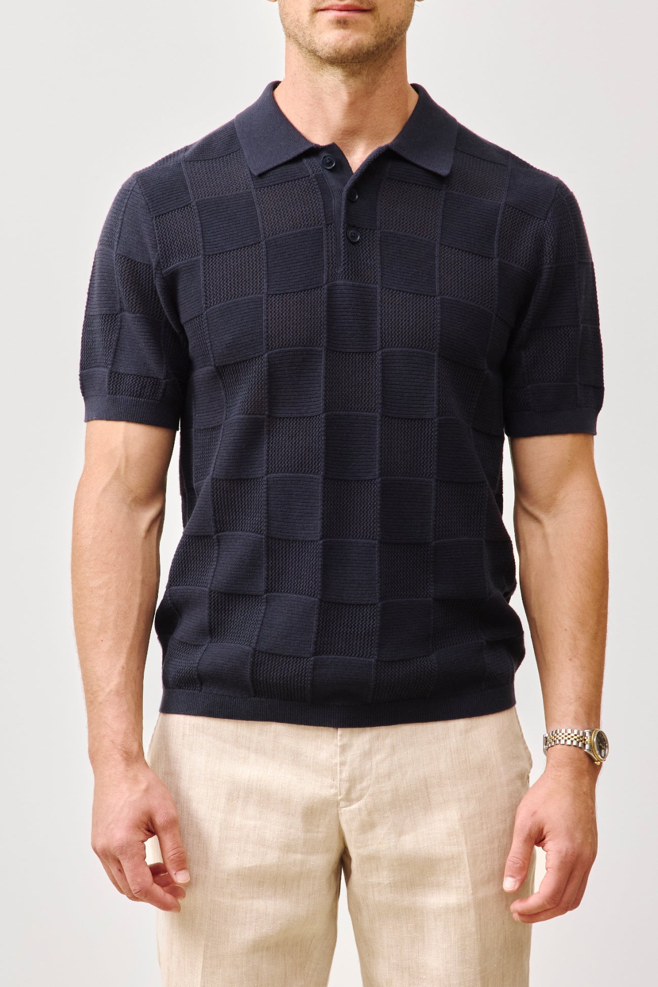 BRADLEY COTTON CASHMERE CHECKERED POLO